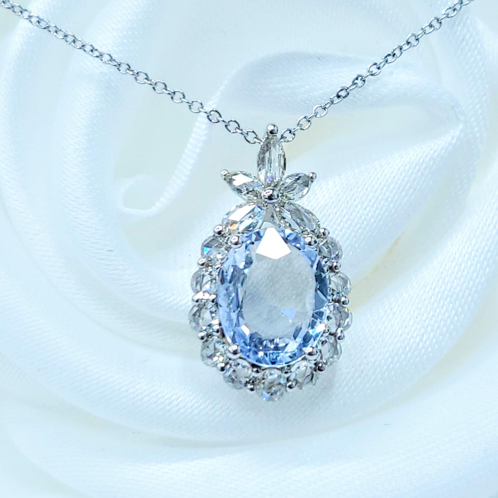 Pendentif saphir et diamant en or blanc 18 carats certifié IGI de 1,72 carat sans chaleur en vente 4