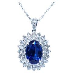IGI Certified 2.01 Carat Sapphire and Diamond Pendant in 18K White Gold