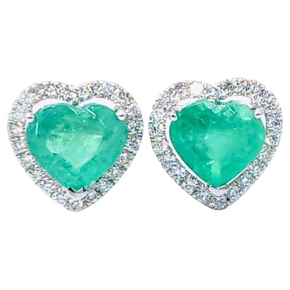 IGI Certified 3.19 Carat Emerald and Diamond Earrings in 18K White Gold