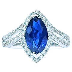 IGI Certified 2.82 Carat Blue Sapphire & Diamond Ring in 18K White Gold