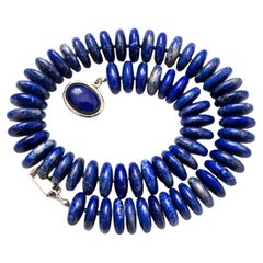 Vintage Lapis Lazuli Necklace with Sterling Silver Lapis Lazuli Clasp, 19"