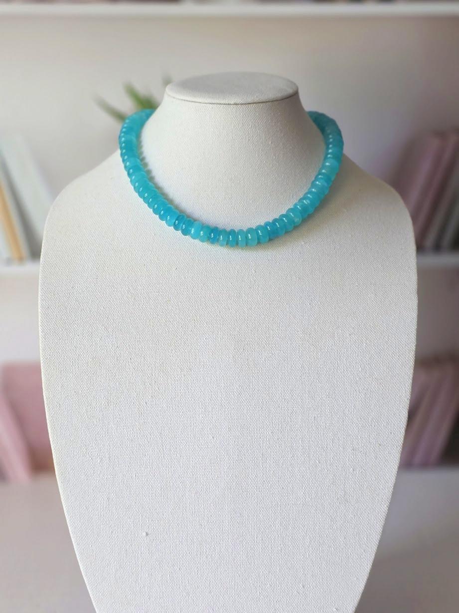 Perle Collier de Rondelles d'Amazonite du Mozambique avec fermoir en Amazonite en vente