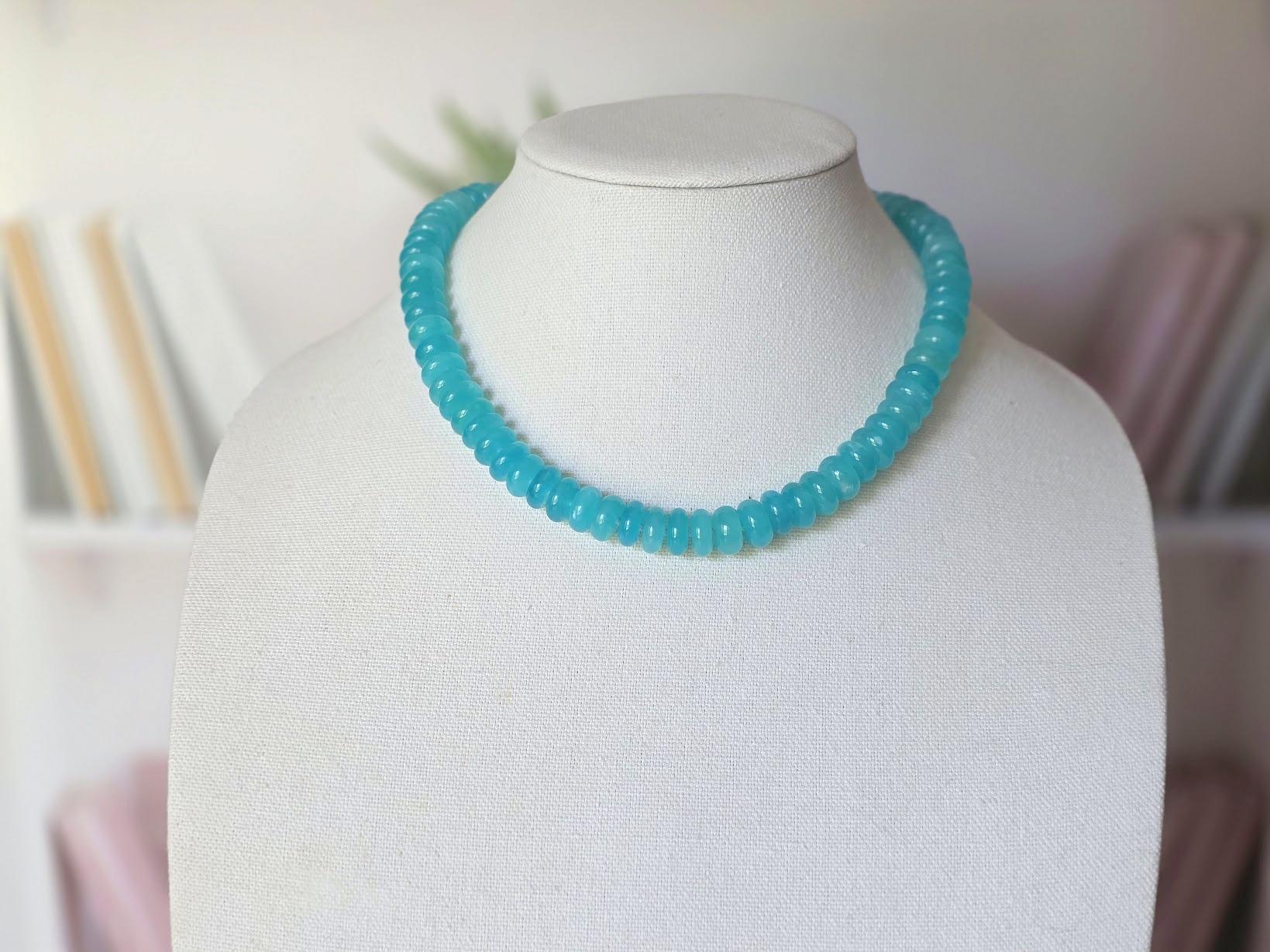 Collier de Rondelles d'Amazonite du Mozambique avec fermoir en Amazonite Neuf - En vente à Chesterland, OH