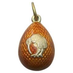 Faberge Imperial Guilloche Enamel Egg Pendant Bird, workmaster Alfred Thielemann