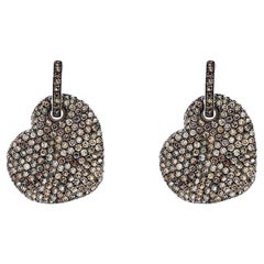 Champagne Diamonds Heart Earrings 18Kt White Gold