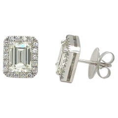 Earrings 18Kt White Gold Emerald Cut Diamond 2.40 tcw and Halo