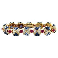 Bracelet 18 Kt Yellow Gold with Rubies, Sapphires and Diamonds