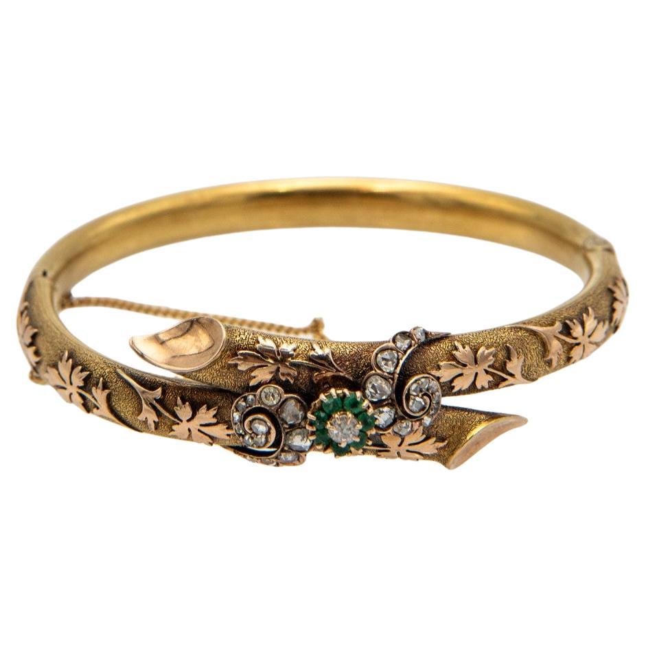 Antique Victorian bracelet with emeralds and diamonds, England, 1860s. For Sale