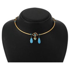 Victorian gold necklace with turquoises and snake motif, mid 19th century.