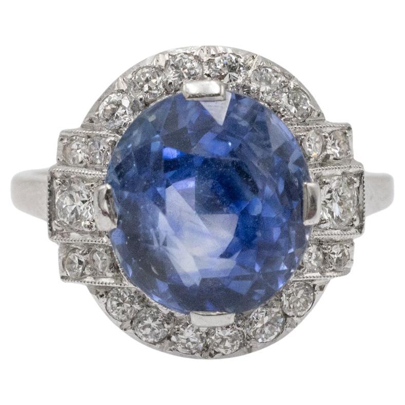 Exklusiver Art-Deco-Ring aus 18 Karat Weißgold mit Saphiren und Diamanten im Altschliff