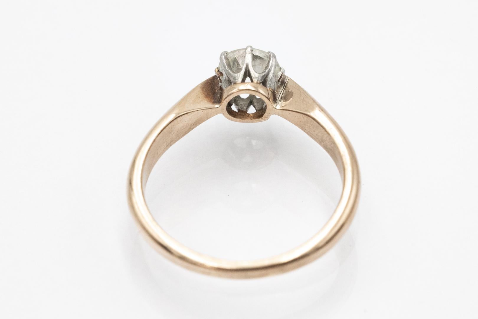 Exceptionnelle bague en or avec un diamant de taille ancienne brillant 0,89 ct. Bon état - En vente à Chorzów, PL