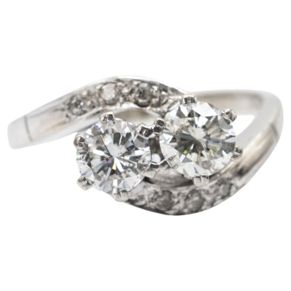 Bague Toi et Moi en or blanc avec diamants taille brillant 1,08 ct. en vente