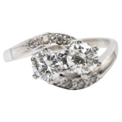 Bague Toi et Moi en or blanc avec diamants taille brillant 1,08 ct.