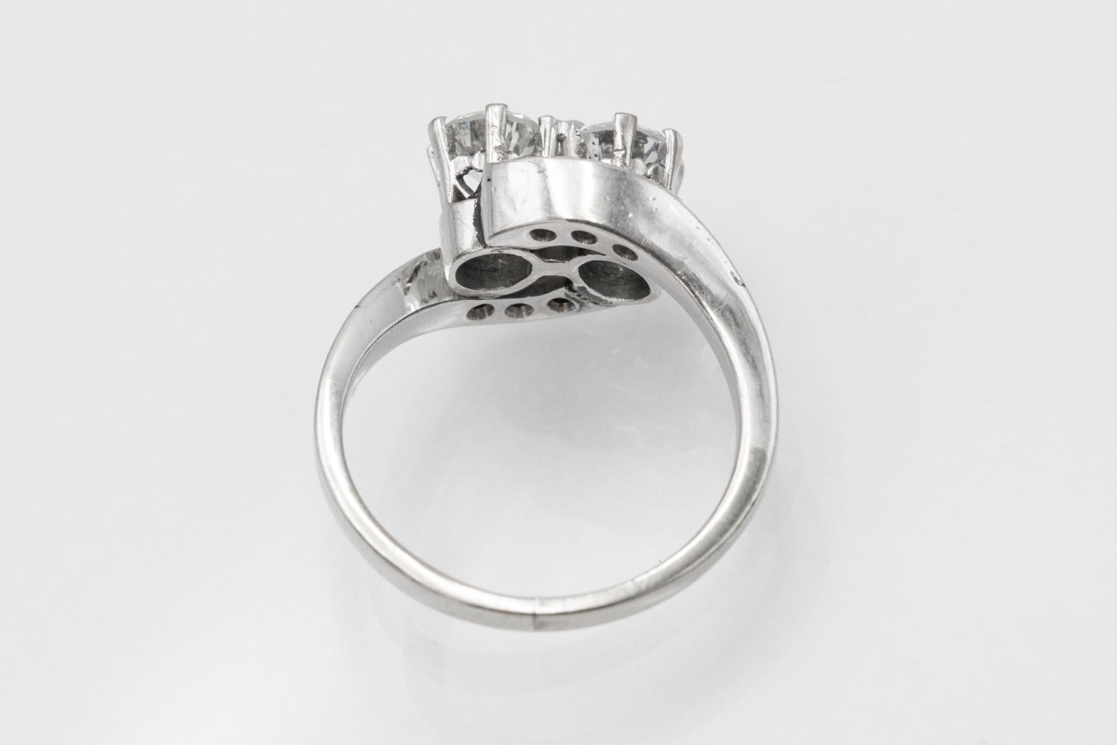 Bague Toi et Moi en or blanc avec diamants taille brillant 1,08 ct. Pour femmes en vente