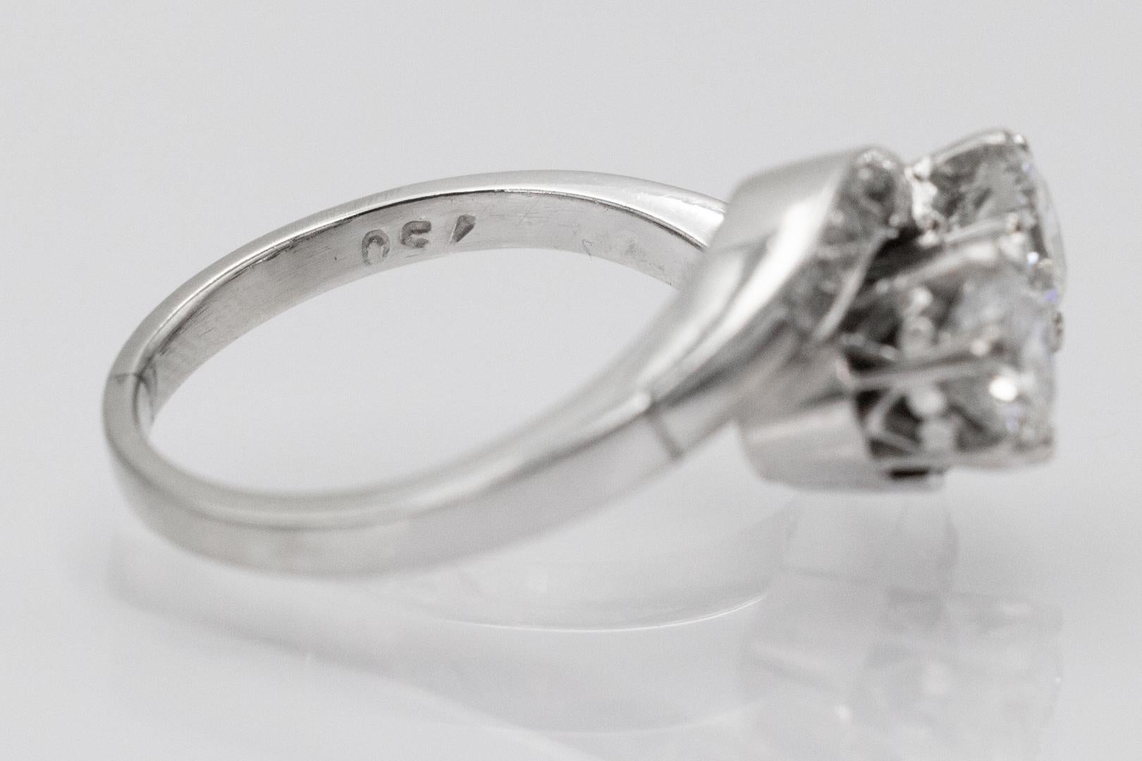 Bague Toi et Moi en or blanc avec diamants taille brillant 1,08 ct. en vente 1