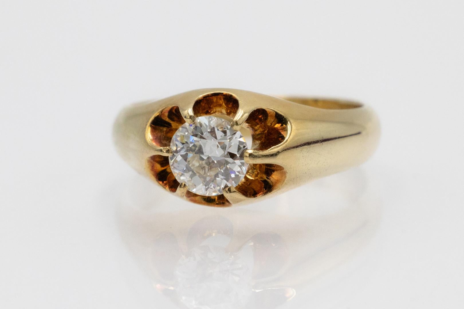 Bague solitaire en or avec diamant taille ancienne 0,80 ct. en vente 1