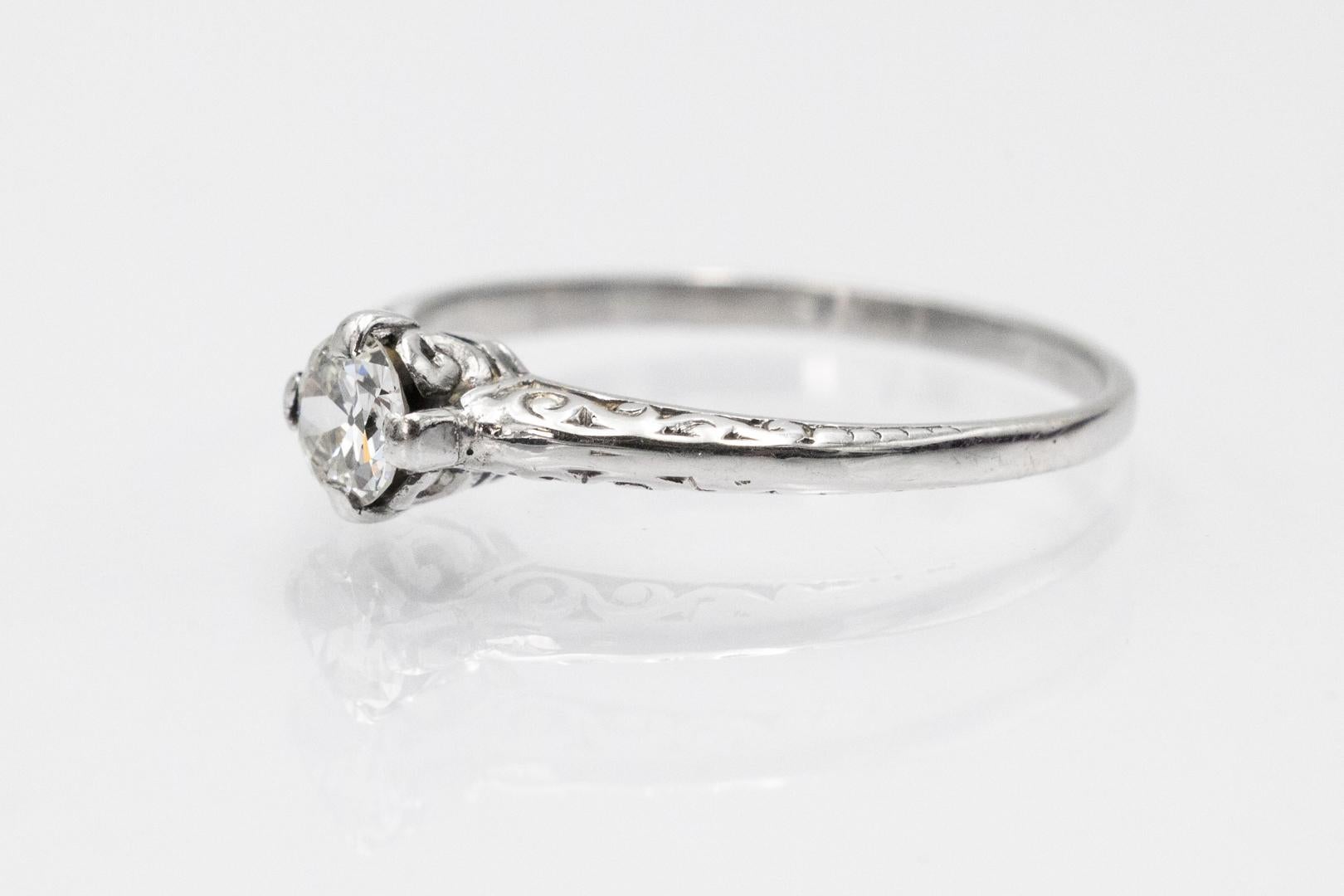 Bague en or blanc avec diamant taille ancienne 0,25 ct (pureté VS, couleur H) Bon état - En vente à Chorzów, PL