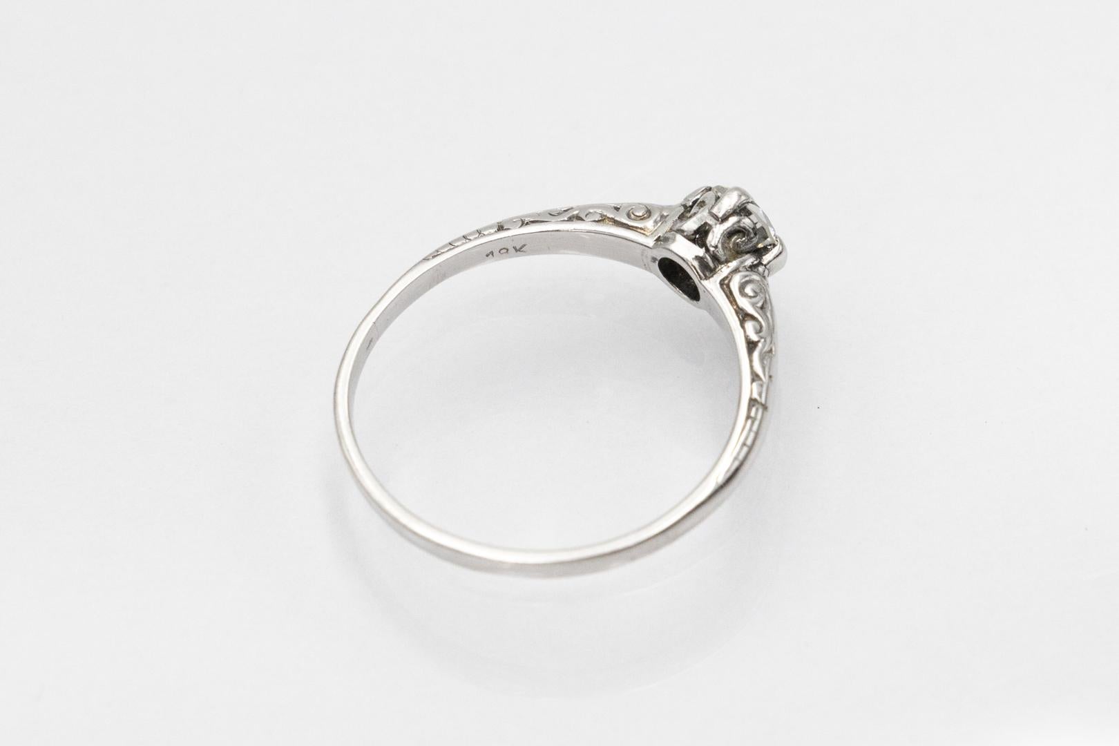 Bague en or blanc avec diamant taille ancienne 0,25 ct (pureté VS, couleur H) en vente 1