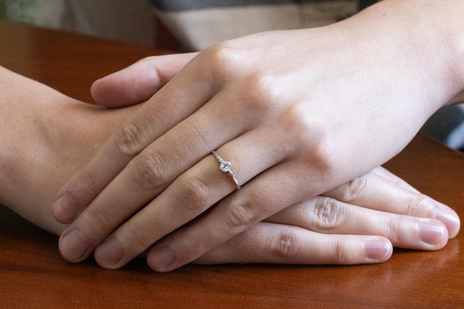 Bague en or blanc avec diamant taille ancienne 0,25 ct (pureté VS, couleur H) en vente 2