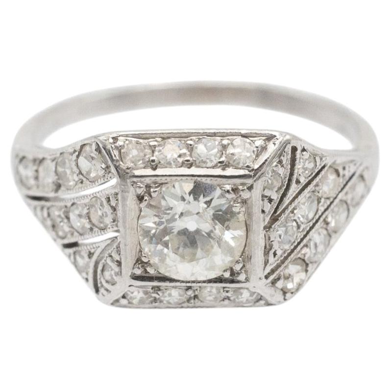 Art Deco Platinum Ring, 0.60ct Old-Cut Diamond, Circa 1920s, Europe For Sale