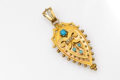 Antique gold pendant with turquoises and pearls, Austria-Hungary 1867-1922.