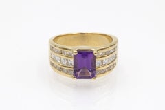 Vintage 18k gold ring with amethyst and diamonds, Great Britain.