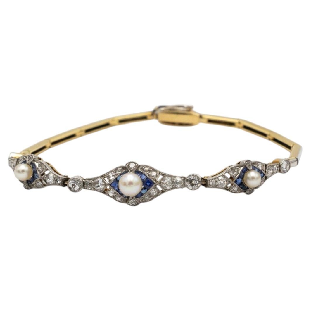 Art Deco bracelet with diamonds, pearls and sapphires, 1920s/1930s. For Sale