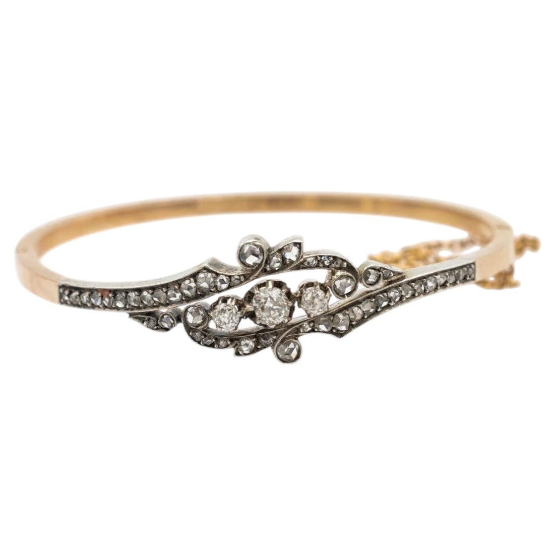 Bracciale d'epoca in oro con diamanti a taglio antico da 1,60 ct, Francia.