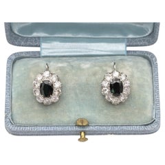 Impressive 14k white gold earrings with sapphires and diamonds 2.80 ct.