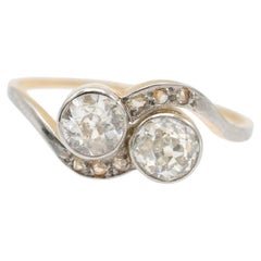 Antique 18k Gold and Platinum Toi et Moi Ring with Old Cut Diamonds 0.88 ct