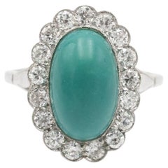 Platinum Ring with Turquoise and Diamonds 0.90 ct, Mid- 20th Century.