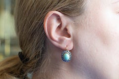 Unique gold earrings with silver elements, diamonds and turquoise