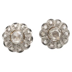 Boucles d'oreilles vintage françaises ornées de fleurs et de diamants taille rose