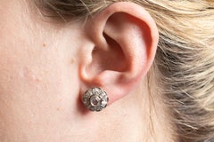 Vintage French flower earrings with rose cut diamonds