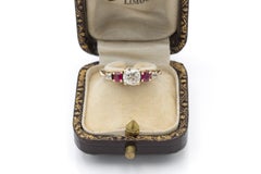 Antique 14k Yellow Gold Ring with Diamonds & Rubies, Circa 1920