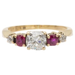 Antique 14k Yellow Gold Ring with Diamonds & Rubies, Circa 1920