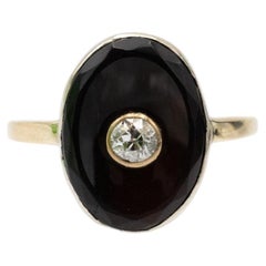 Anello vintage in oro 14k con onice e diamanti a contrasto, Repubblica Ceca.