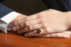 Anello vintage in oro 14k con onice e diamanti a contrasto, Repubblica Ceca.