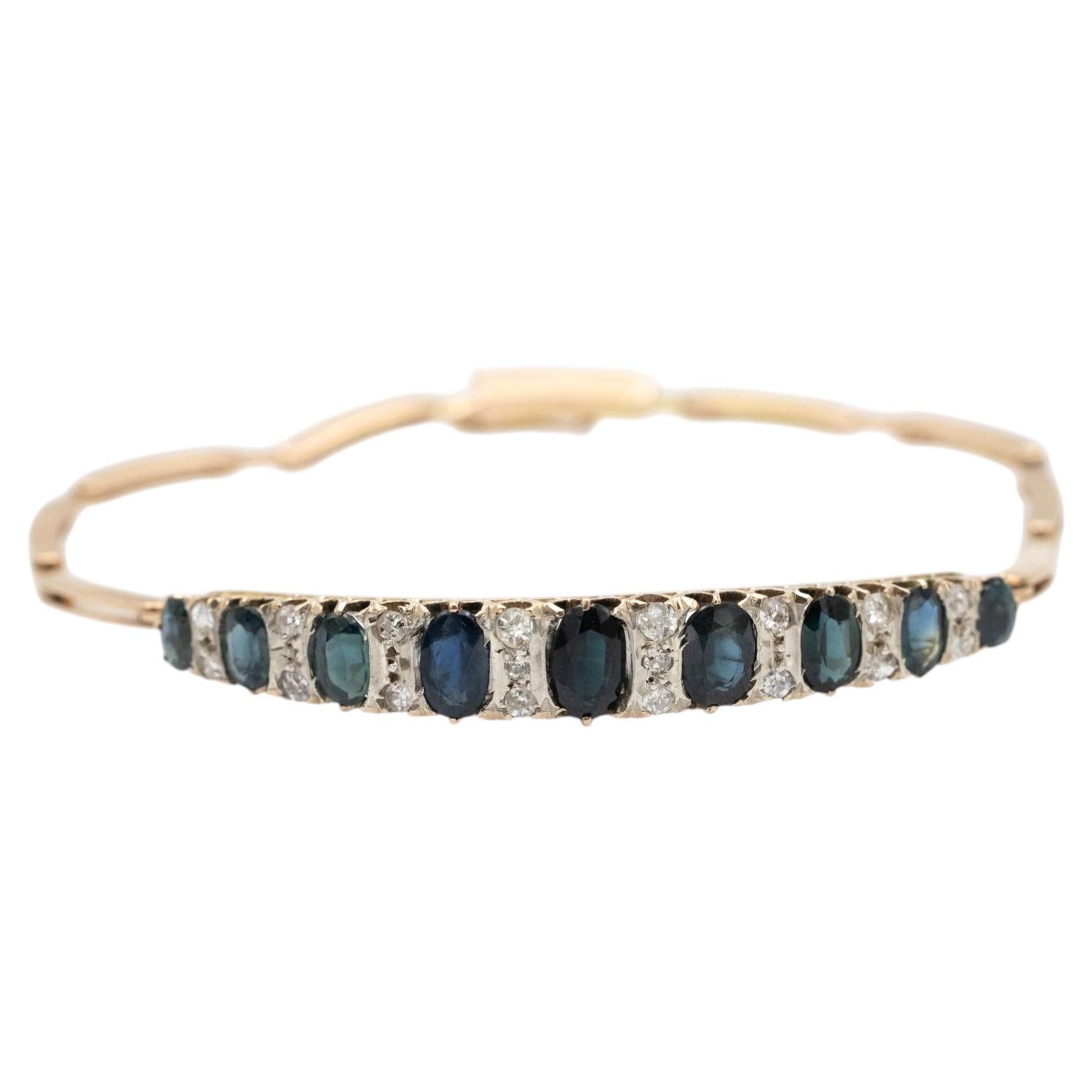 Vintage 14k gold bracelet with diamonds and natural sapphires, Western Europe.
