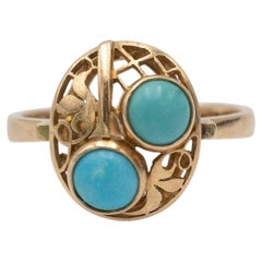 Vintage gold ring with turquoise, Poland, 1960s.