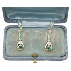 Vintage diamond and emerald drop earrings