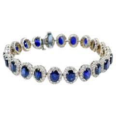 14K WG 22ct Blue Sapphire and 7ct Diamond Halo Bracelet