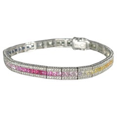 14k White Gold Colored 7.75 CTW Sapphire and 1.75 CTW Diamond Bracelet