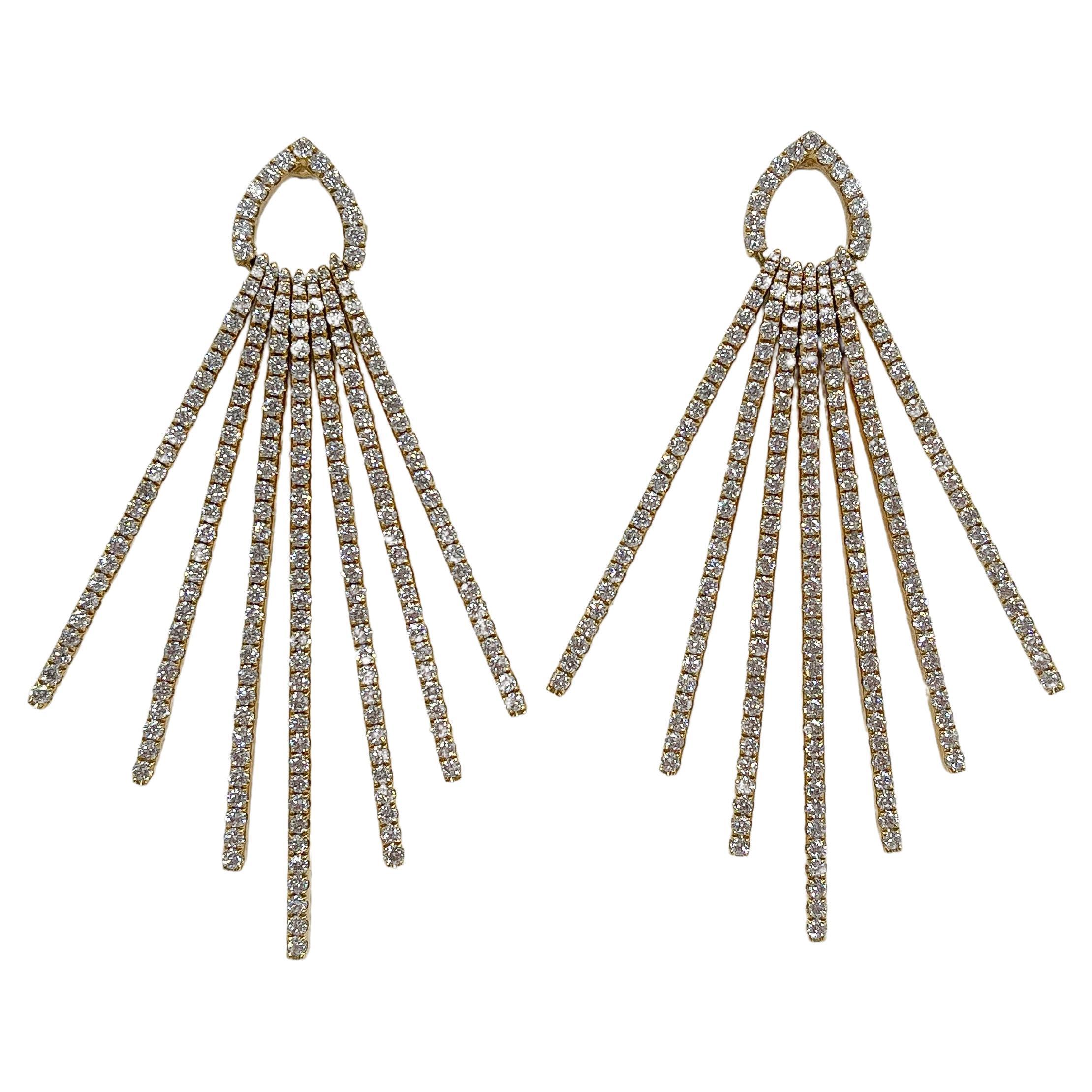 18K Yellow Gold Fancy Diamond Dangle Earrings 4.18 CTW For Sale