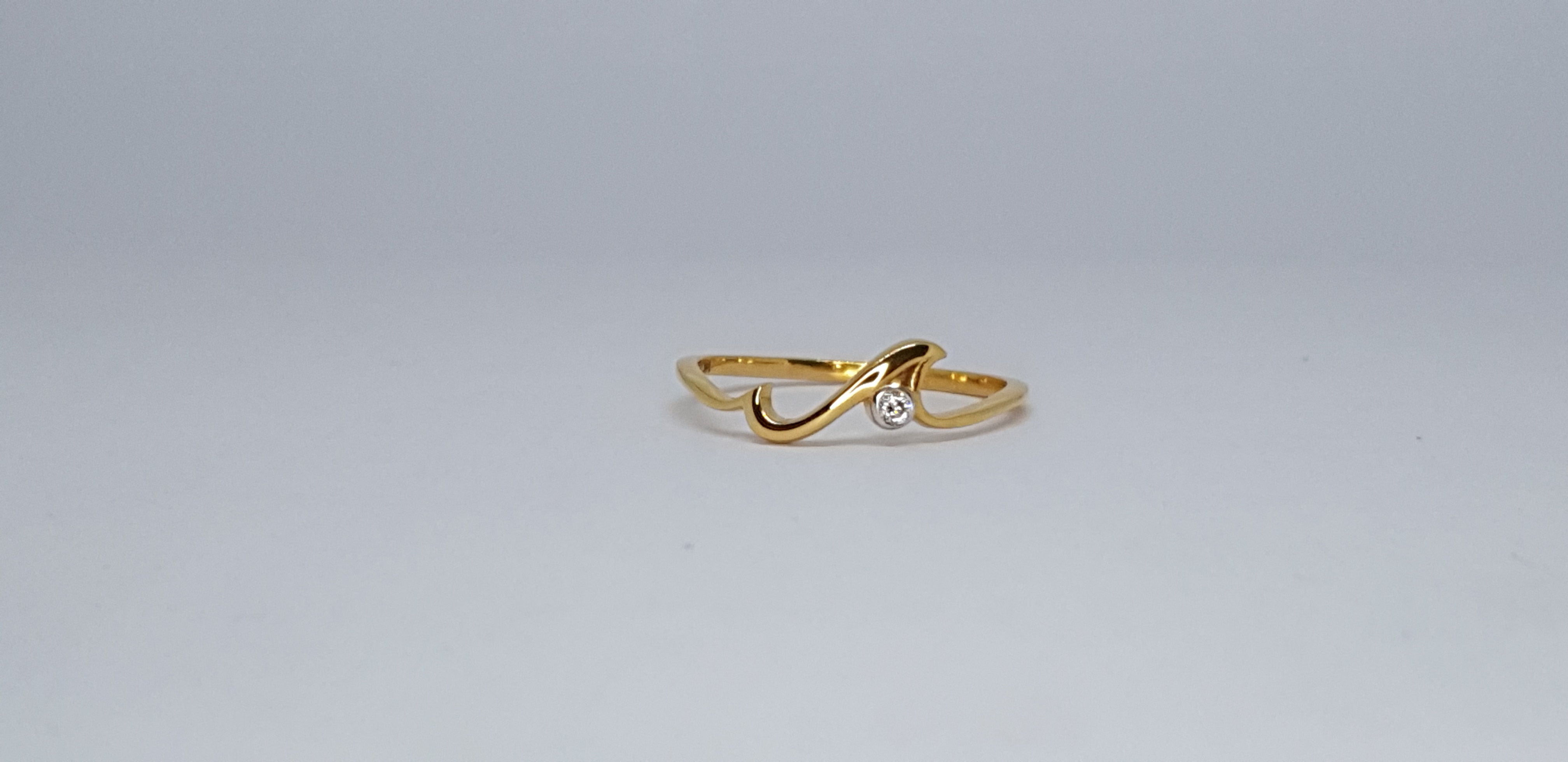 Natural Diamond Wave Ring 14K Solid Gold Dainty Ocean Lover Jewelry Gift.