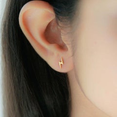 14K Gold Lightning Bolt Stud Earring Solid Yellow Gold Minimalist Earring Studs.