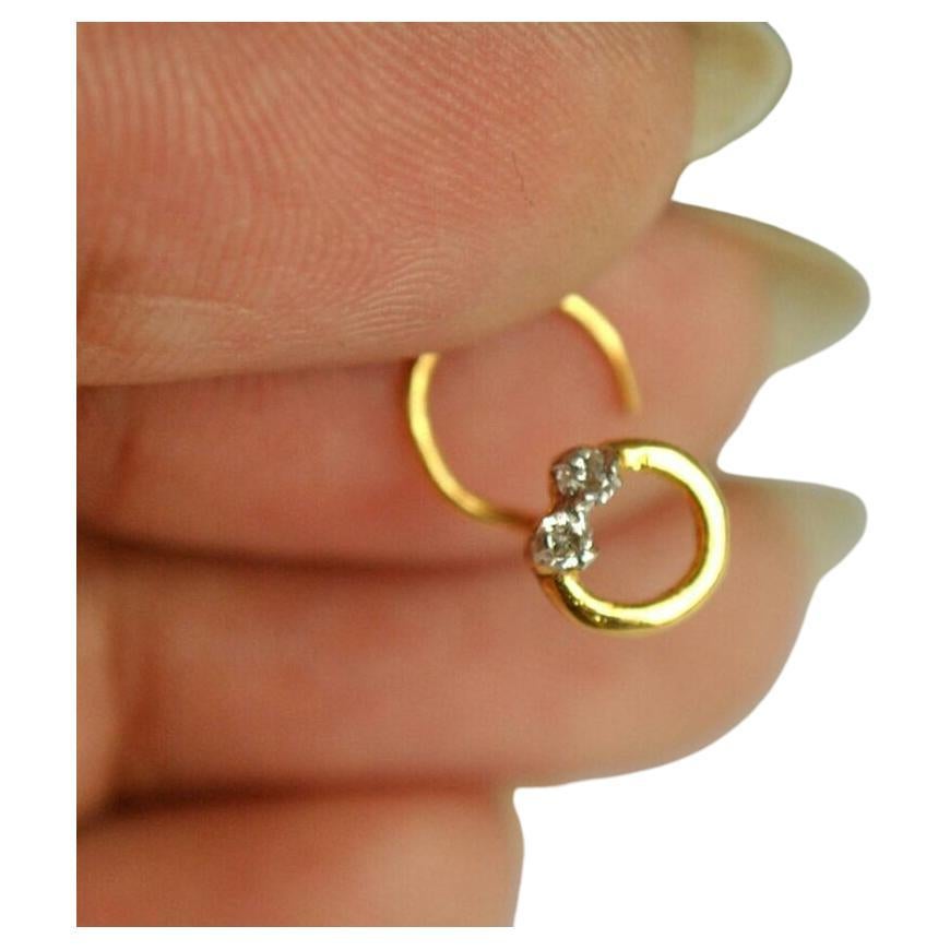 14k Gold Natural Diamond Circular Nose Stud C Wire Nose Ear Nostril Pierce. en vente