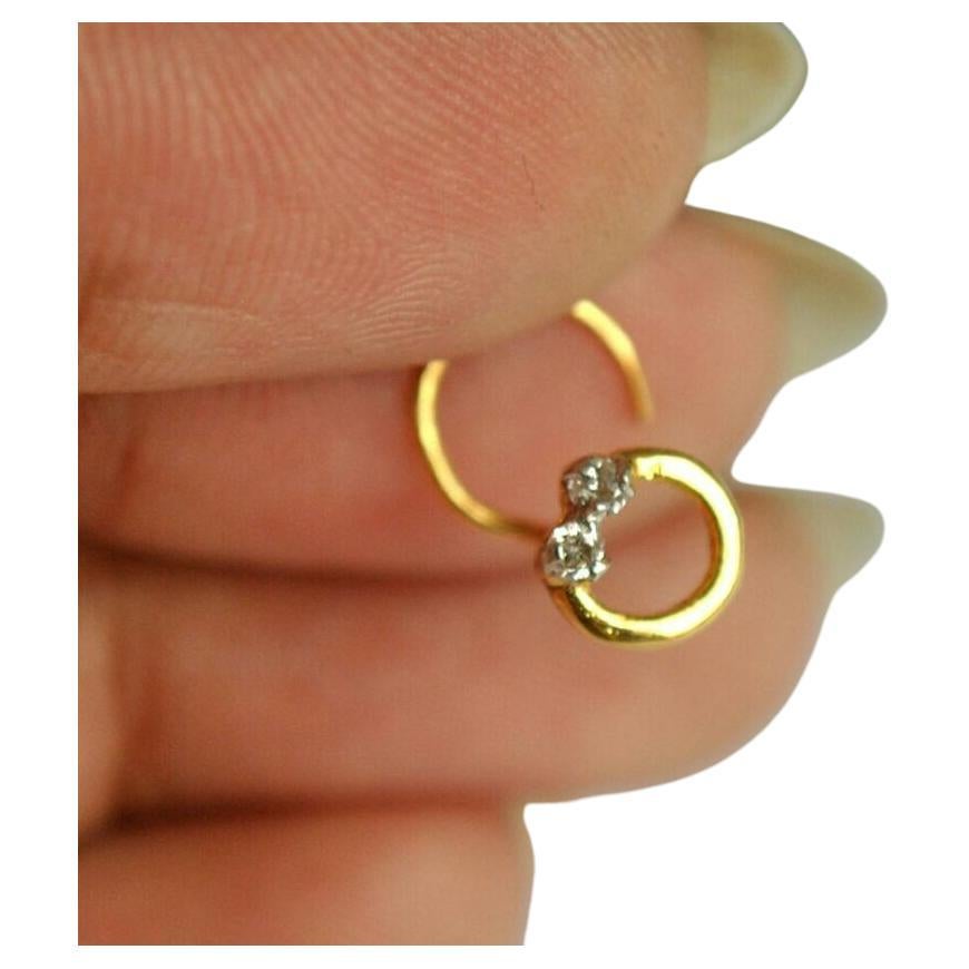 14k Gold Natural Diamond Circular Nose Stud C Wire Nose Ear Nostril Piercing.