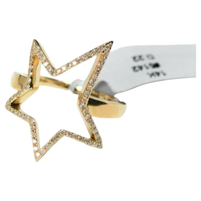 14k Solid Gold Diamond Star Ring Star Cocktail Ring Engagement Gift Diamond Band For Sale