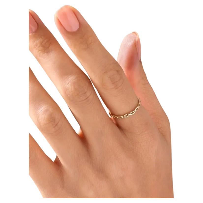 14K Solid Gold Braided Stacking Women Ring Thin Rope Simple Minimalist Rings.